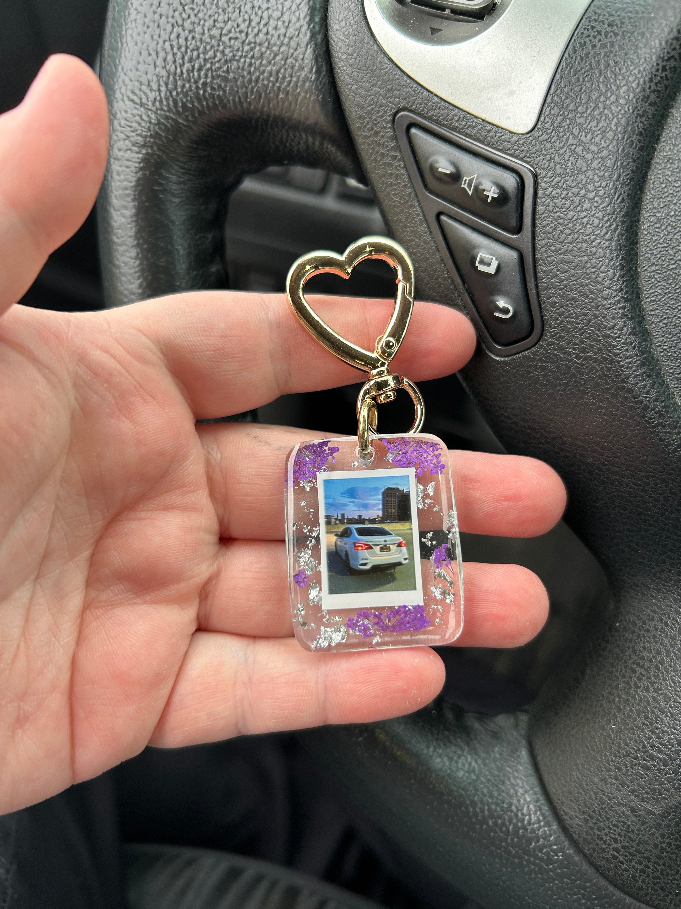Personalized Photo Gold Keychain, Customize W/Your Photo,  Resin Photo Keychain, Personalized, Anniversary Gift, Photo Keychains, Pets