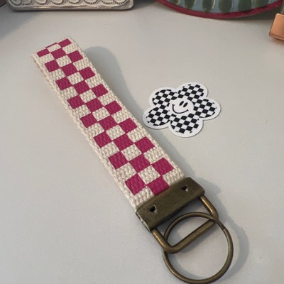 Checkerboard Pattern Keychain Wristlet / Key Fob / Checker Print ...