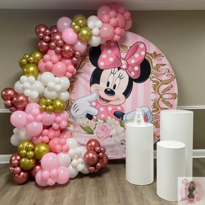 Pink Minnie Mouse Round Backdropcustom Children Birthday - Etsy