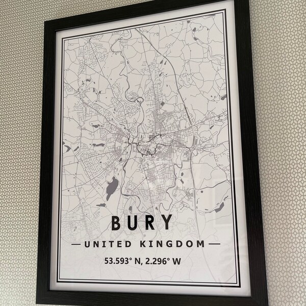 BURY UK Map Prints Minimal Scandinavian Nordic Home Decoration, Living ...