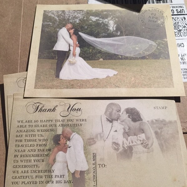 Vintage Wedding Thank You Postcards With Postmark & Photo ...
