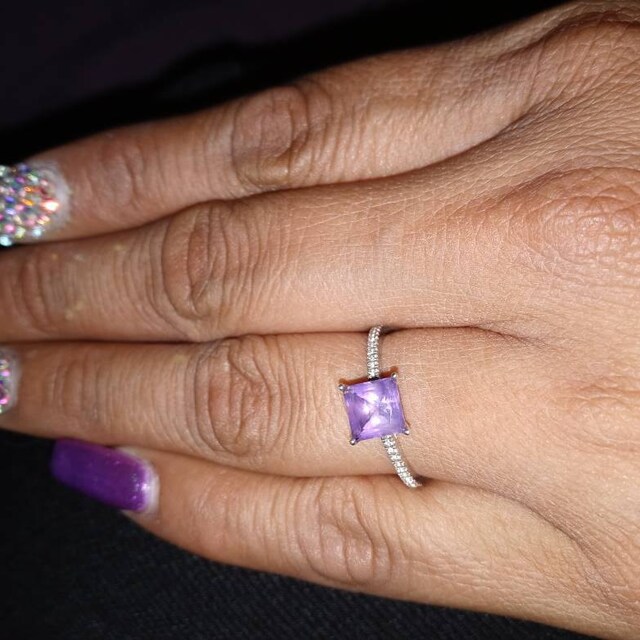 Square Cut Natural Green Topaz & Purple Amethyst Silver Wedding Ring – Luckyshine, Sz 6-10