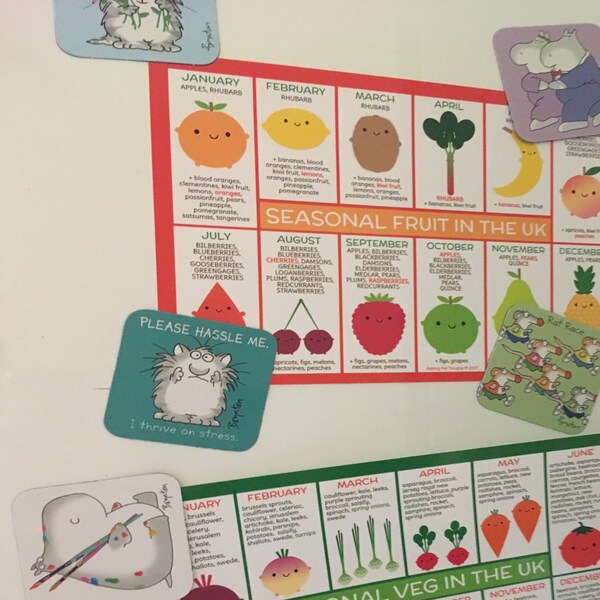 UK Seasonal Food Charts / Magnets - Kawaii Fruit & Vegetables - Etsy UK