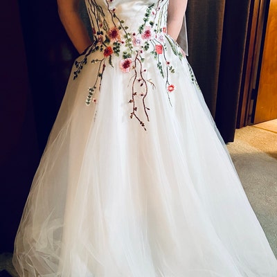 Embroidered Floral Colorful Wedding Dress for Women. Fairy Flower Gown ...