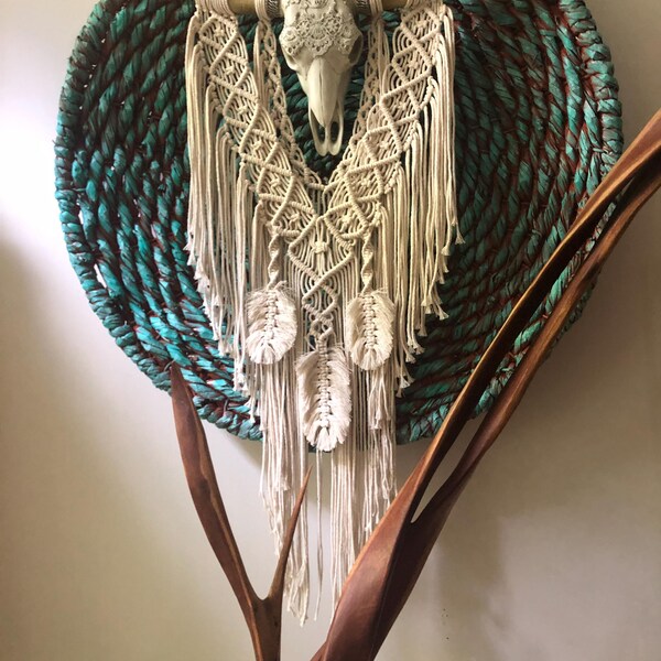 Faux Long Horn Cow Skull Macrame Wall Decor Handmade - Etsy