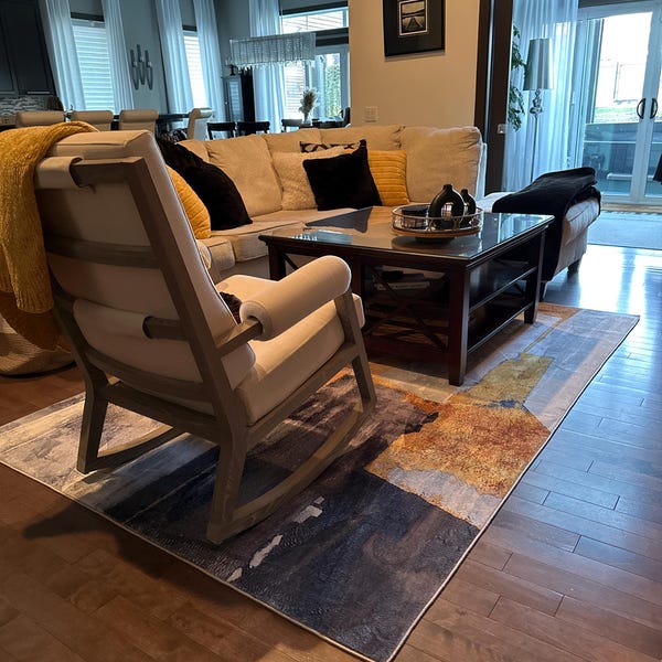 Modern Abstract Art Rug - Dramatic Brushstroke Gold Pattern Living Room ...