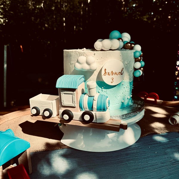 Edible Train Cake Topper With Carriageway [ Birthday Sugar Cake Topper ...