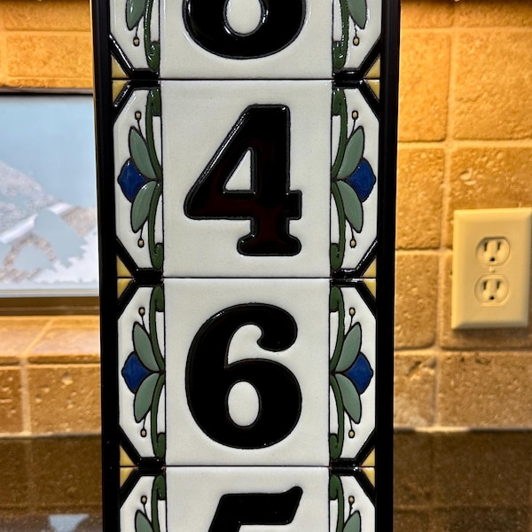 House Numbers Address Tiles, Cottage Style, Hex-flower Design, Vertical ...