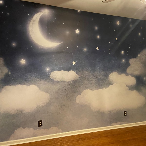 Starry Night Sky Wall Mural | Peel & Stick Nursery Wallpaper | Stars ...