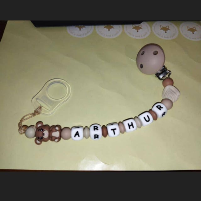 Attache-Sucette Personnalisée Avec Nom En Perles Acryliques - Silicone Alimentaire - Cadeau Unique Pour Nouveau-Né