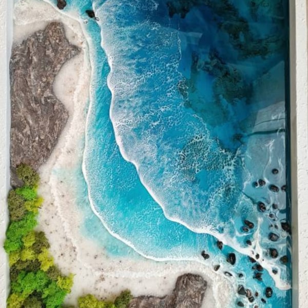 Large Ocean Themed Resin Wall Art, 3D Realistic Epoxy Wave, Ocean ...