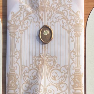 Faux gold gate vellum jacket for 5x7 invitation, wedding invitation, Vellum wrap, gold vellum jacket, vellum wrap for invitation