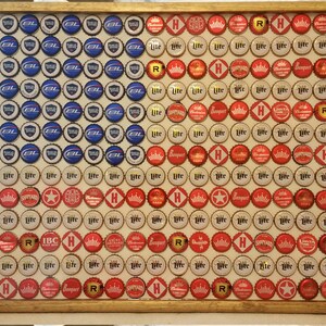 Beer Bottle Cap Art American Flag Stained Background Highly Reviewed