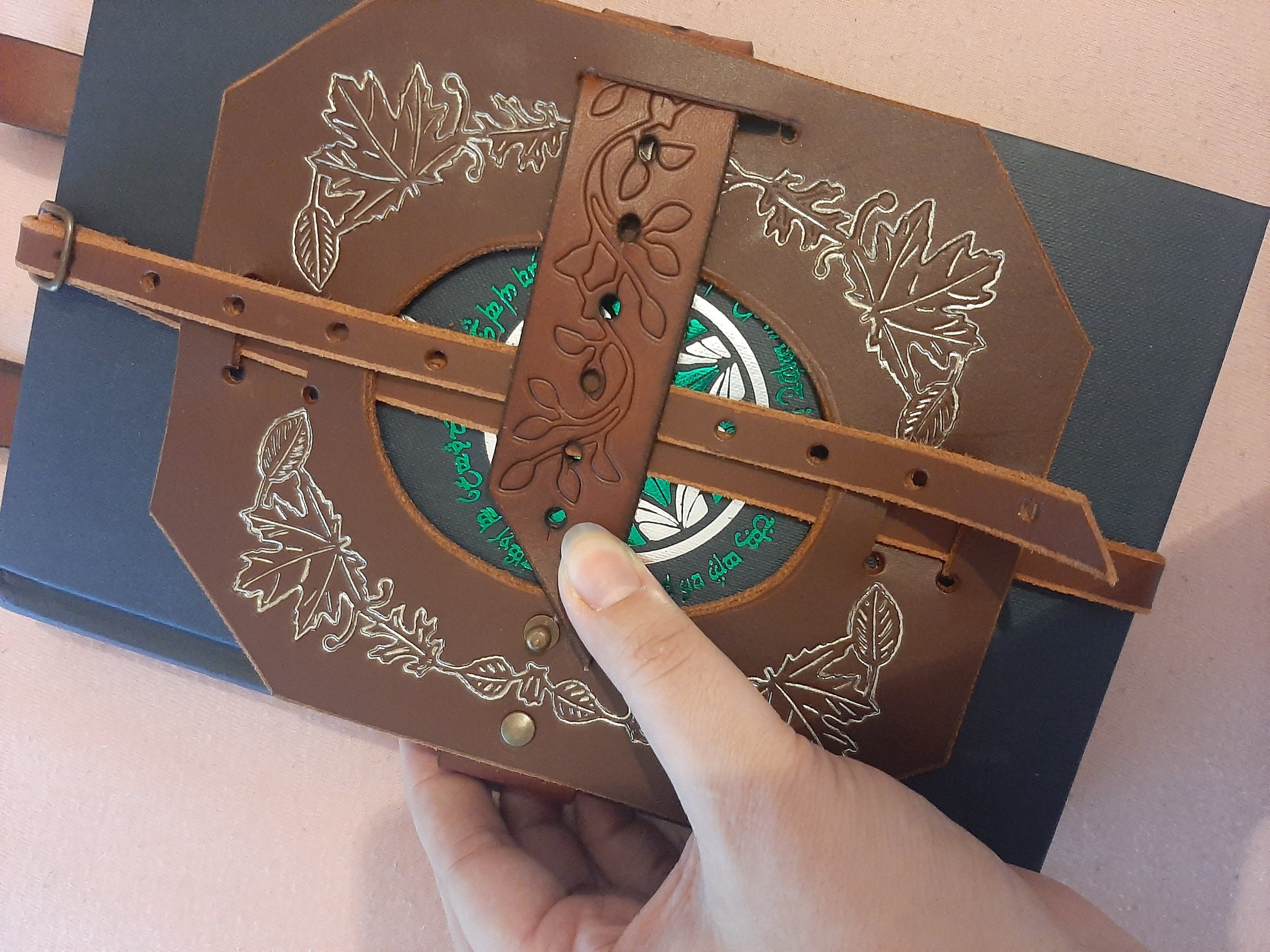 Book Holder - larp leather book bag -  book lover gift - waist book Holster - Book of shadows - spell book - witchcraft gold brown