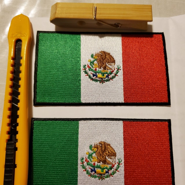 MEXICAN FLAG PATCH IRON-ON SEW-ON EMBROIDERED MEXICO EMBLEM (3½ x 2¼”)- HI  QLTY!