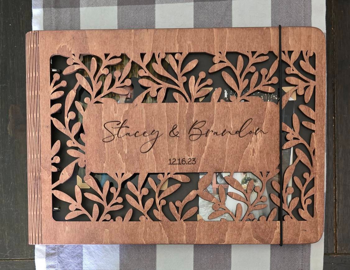 Personalized Gift, Wooden Photo Album Engraved, Scrapbook Album for Her, Custom Family Photo Album Honeymoon, Christmas Gift for Couple