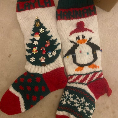 Hand Knit Christmas Stocking Tree and Penquin - Etsy