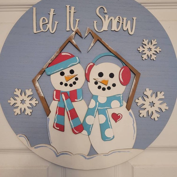 Snowman Door Hanger Sign SVG File - 15" Shiplap Let It Snow Sign ...
