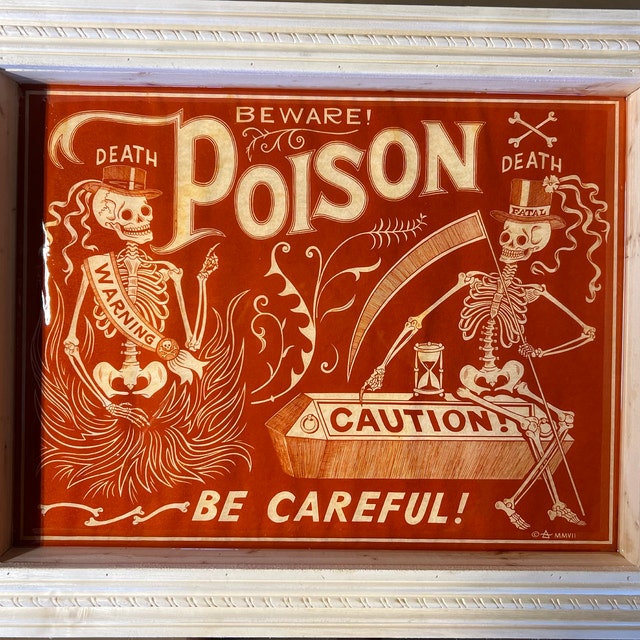 Red Poison Label Skeleton Beware Poster Madame Talbot's Victorian