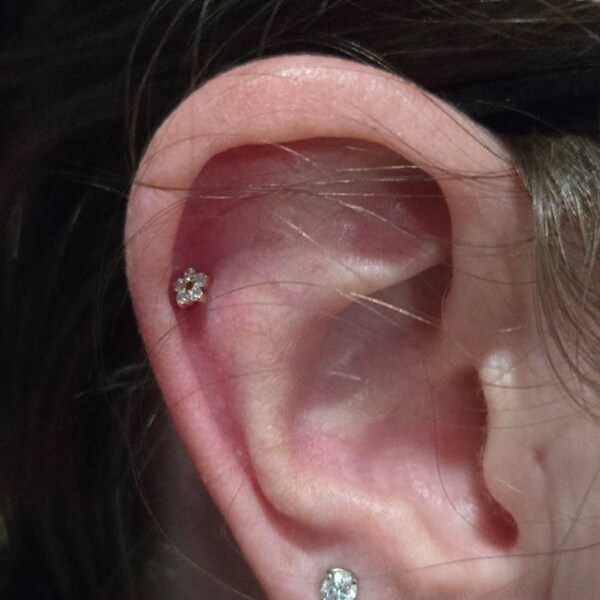 14K Solid Gold Diamond Rook Helix Hoop Earring, Gold Diamond Tragus ...