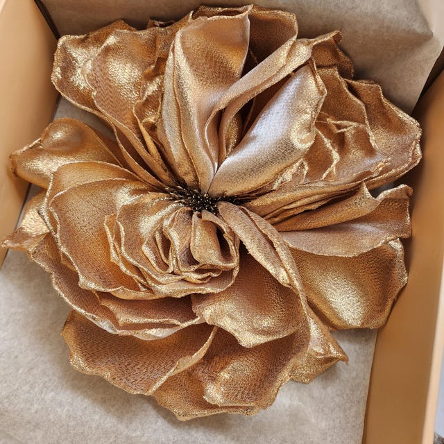 Grosse Broche Décorative En Bronze Doré - Motif Oiseau Et Fleur - Pour Rideau Ou Paravent - Occasion