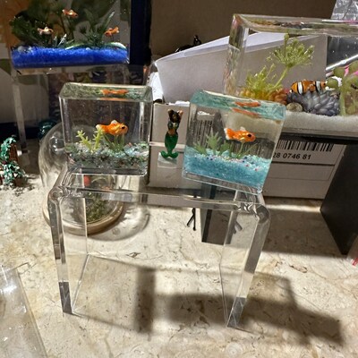 View of Miniature Goldfish Aquarium, Multi-color Gravel Smaller Size, Multi ...