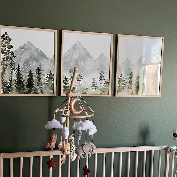 Mountain Nursery Wall Art Set of 3 | Forest Nursery Prints | Adventure ...