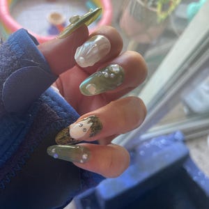 Moomin Inspired Nail Set, My Fluffy Neighbor Press On Nails, Cute Ghibli Nail Art, Totoro Nails, Trendy Cartoon Anime Designs, Fantasy Nails