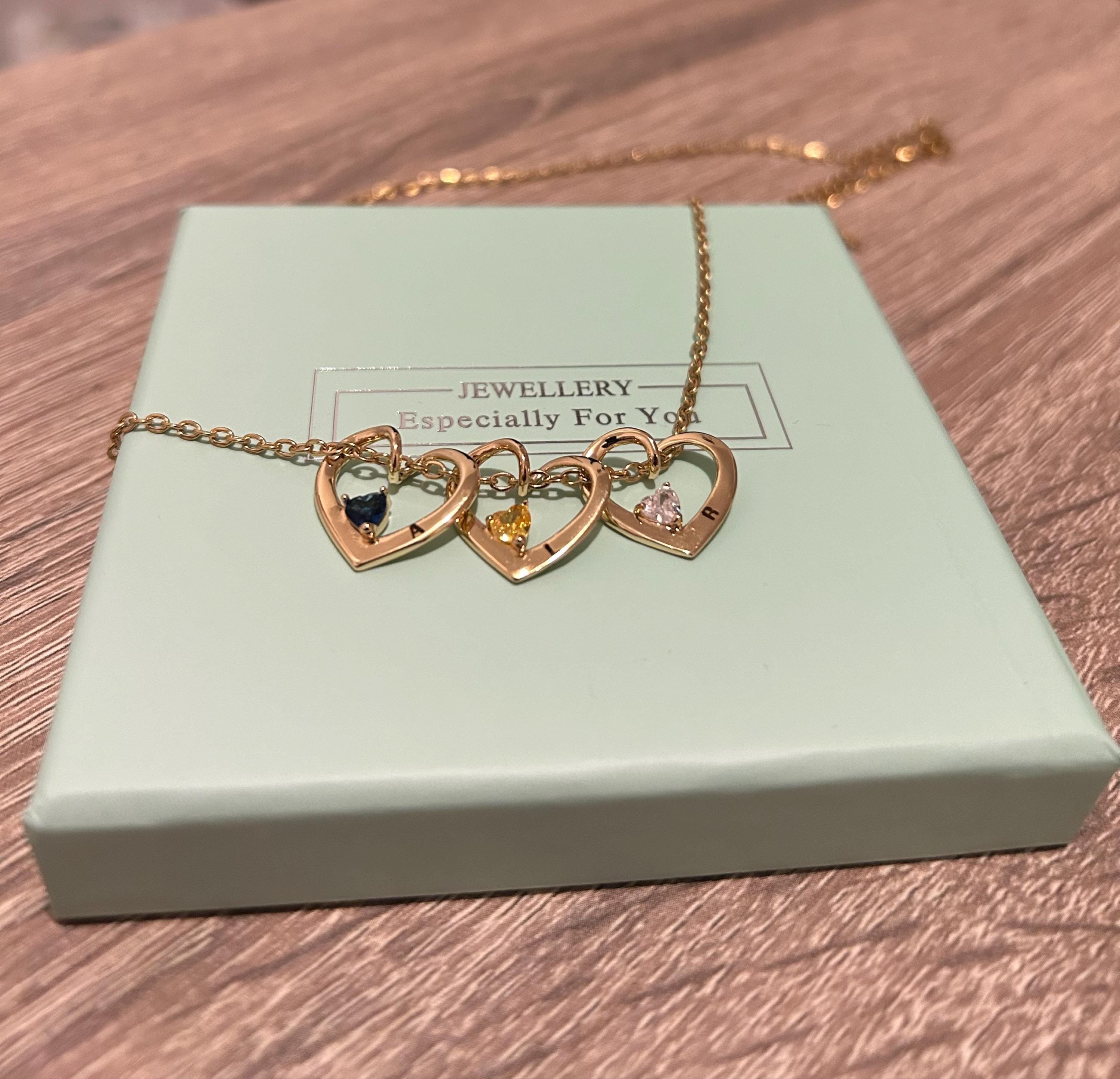 Personalized Birthstone Name Necklace, Custom Name Necklace, Heart Birthstone Necklace, Family Name Jewelry, Gift for Mom