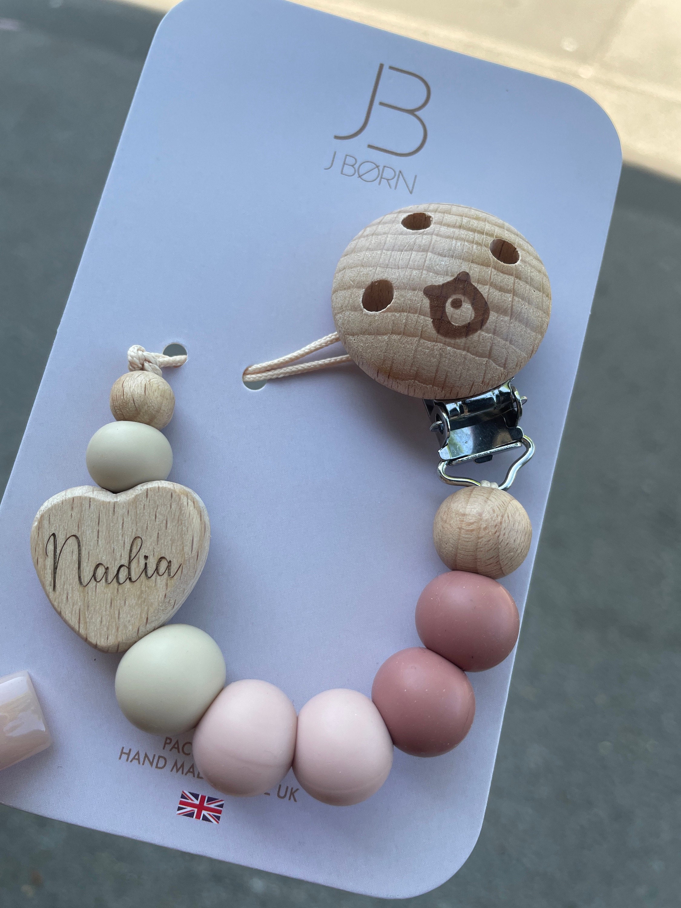 JBØRN Heart Personalised Pacifier Clip | Soother Holder | Dummy Clip
