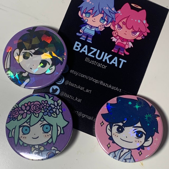 OMORI Holo Button Pins (1.5 Inch) - Sunny Aubrey Kel Hero Mari