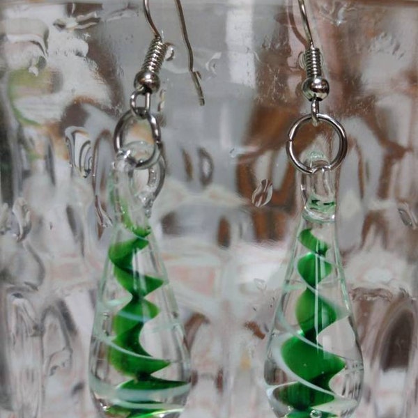 Veronica Two Tone Color Cut Glass Dangle Earrings in Green main image 1