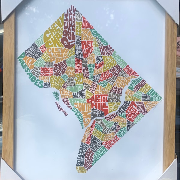 Washington DC Neighborhood Map Art Print, Signed Print of My Original ...