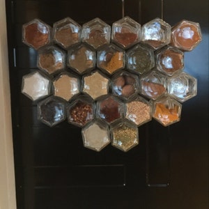Set Of 24 Magnetic Spice Jars For Refrigerator Hexagon Glass With Shaker Lids