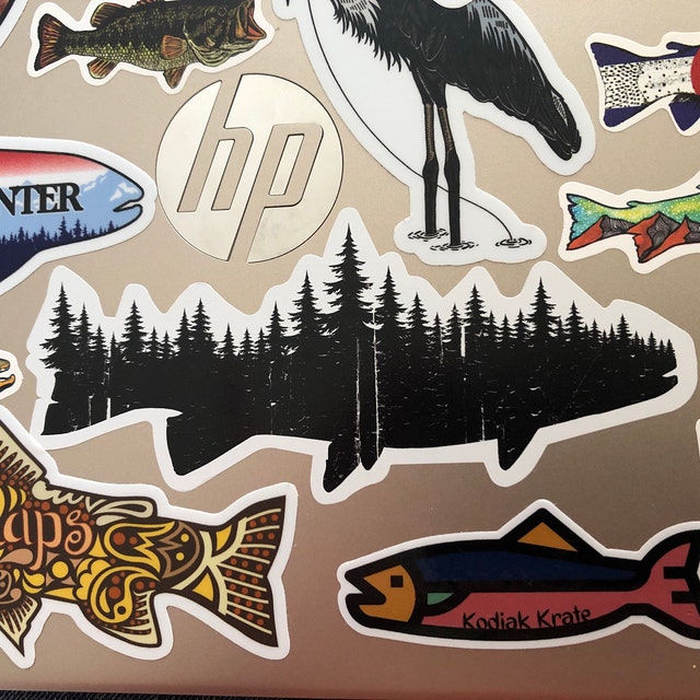 Vinyl Fishing Sticker Fly Fishing Gifts Fish & Forest Vinyl Decal