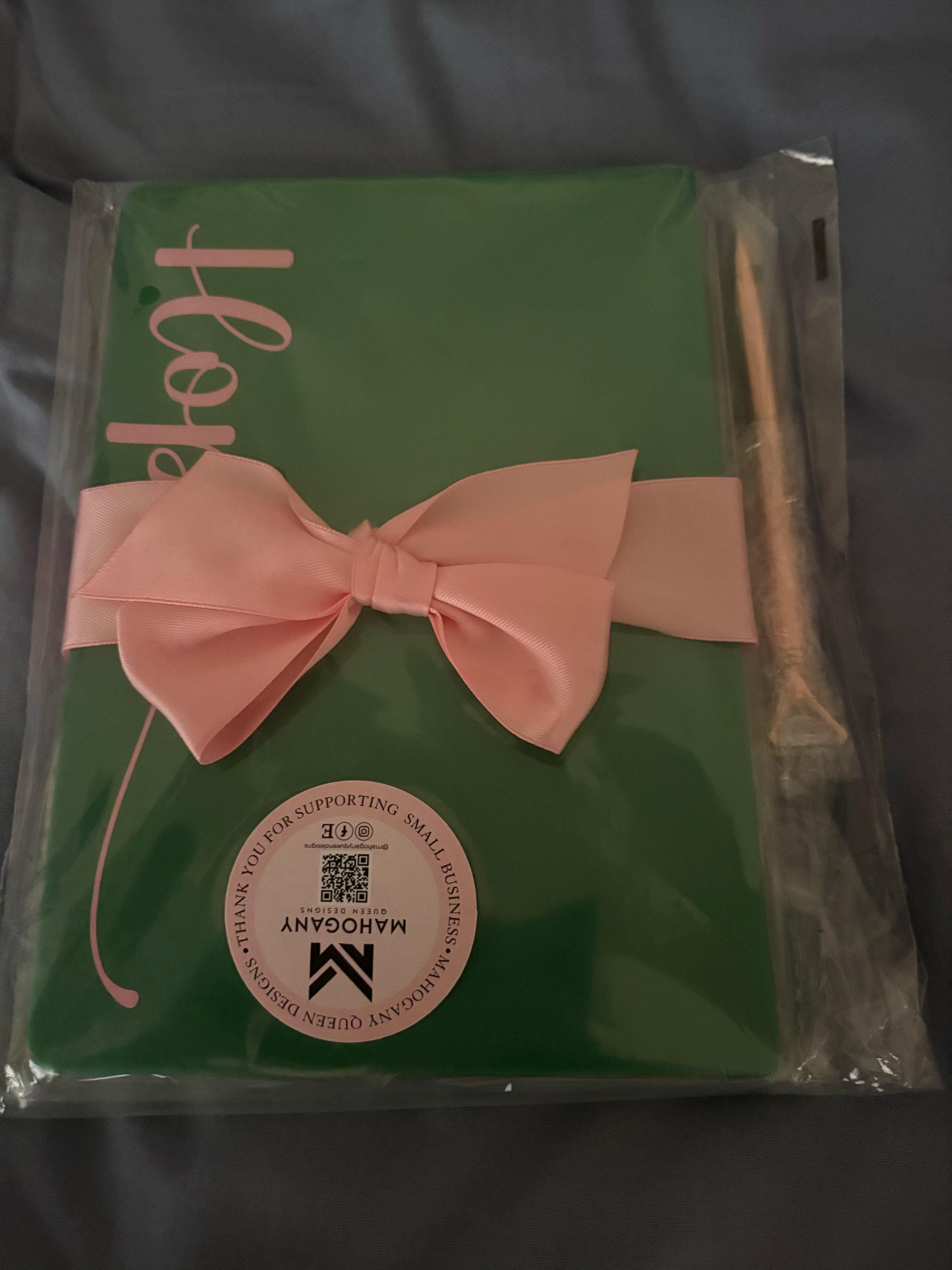 Personalized Journal, Green and Pink, Notebook, Custom Journal, Custom Notebook, Sorority Gift, Journaling, AKA, Alpha, Kappa, Soror