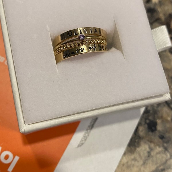 Gold Class Ring Set, Gold Filled Modern Class Rings, Personalized ...