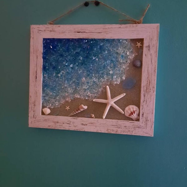 Sea Glass Beach Scene - Sea Glass Art - Beach Decor - Beach Scene Wall ...