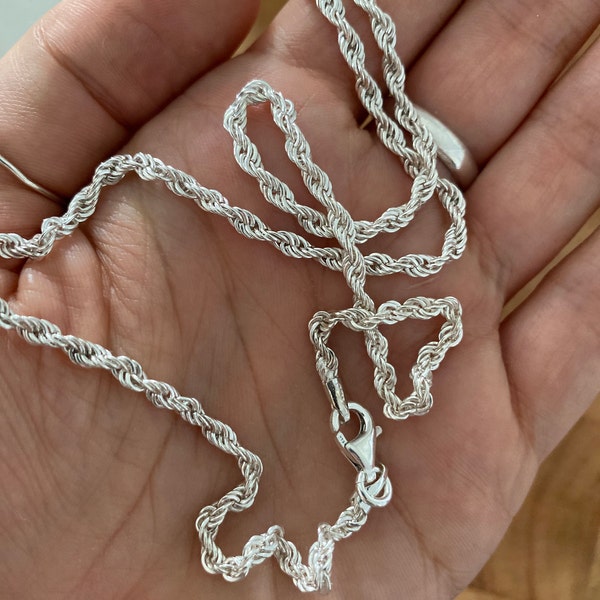 925 Sterling Silver Rope Chain Necklace, Handmade Rope Chain All Size ...