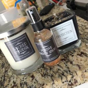 Protection Candle - Energy Cleansing - Crystal & Herb Candles - Protection crystal candle - Aromatherapy Candles - soy candle - black candle photo