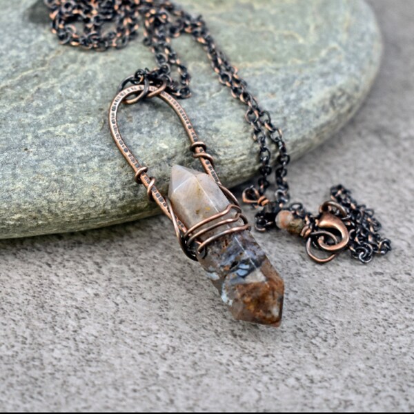 •AEON• red creek jasper fang + gold necklace (18