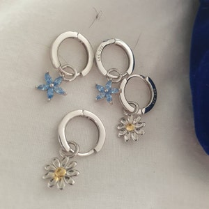 Little Daisy Flower Charmed Hoop Earrings in Sterling Silver - Etsy