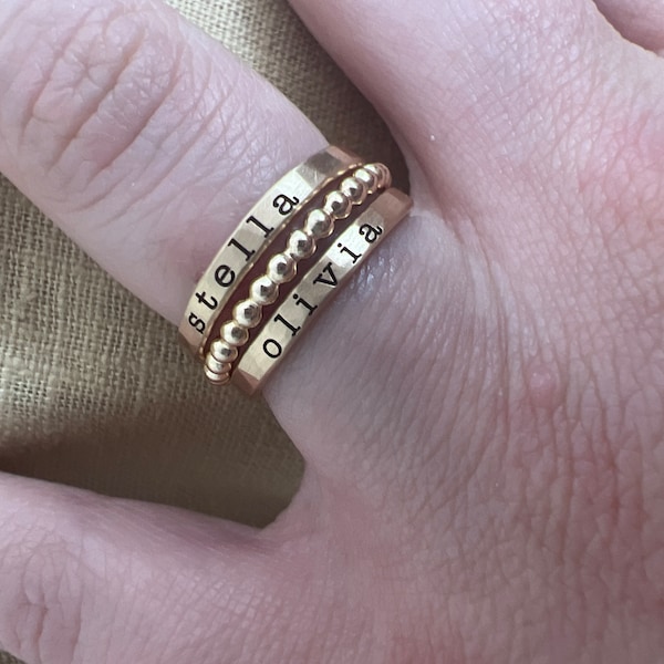 Personalized Name Rings Stackable Personalized Stacking Name Rings | 14k Gold Filled, Rose, or Silver ...