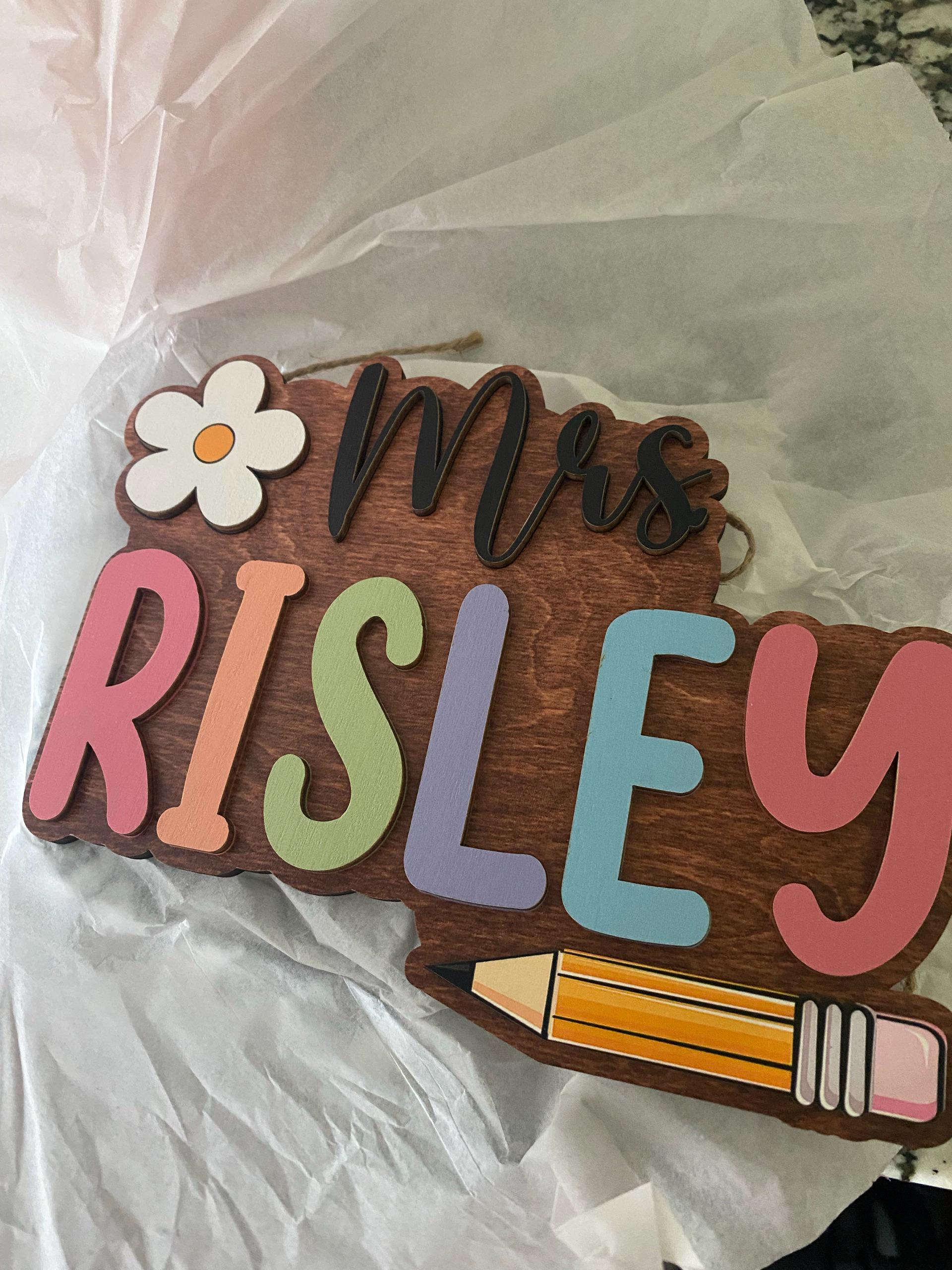 Custom 3D Teacher Door Sign, Personalised Name with Pencil Teacher Sign, Classroom Decor, Teacher Door Hanger, Teacher Back to School Sign