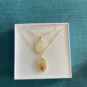 Gold Sacred Heart Mother of Pearl Dainty Necklace