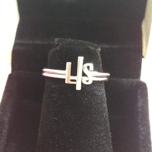 Open Initial Ring, Monogram Ring, Name Ring, Personalized Ring, Double ...