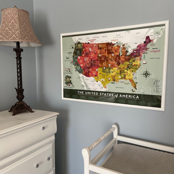Educational Children's US Map, Fun Illustrated Map, US National Parks ...