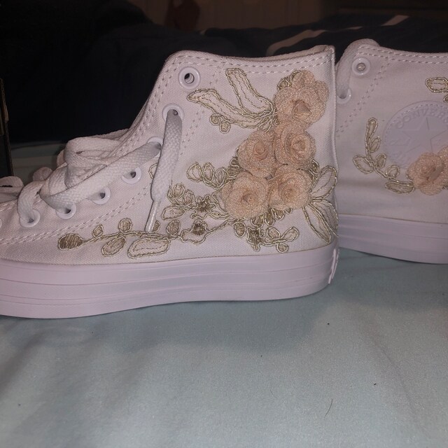 Rose Gold Luxury Embroidered Bridal Converse Prom Sneakers Bridal Sneakers Wedding Converse Quinceanera Shoes Gift for Bride Etsy