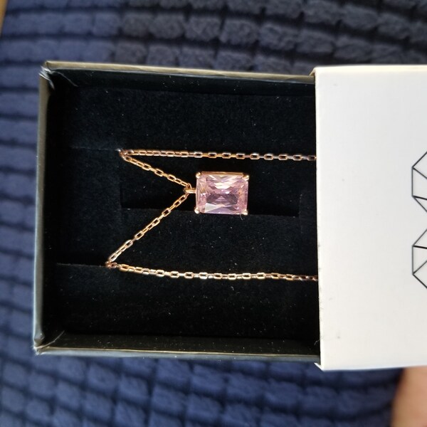 14k Solid Gold Rectangle Emerald Necklace, Minimalist Necklace, Emerald ...