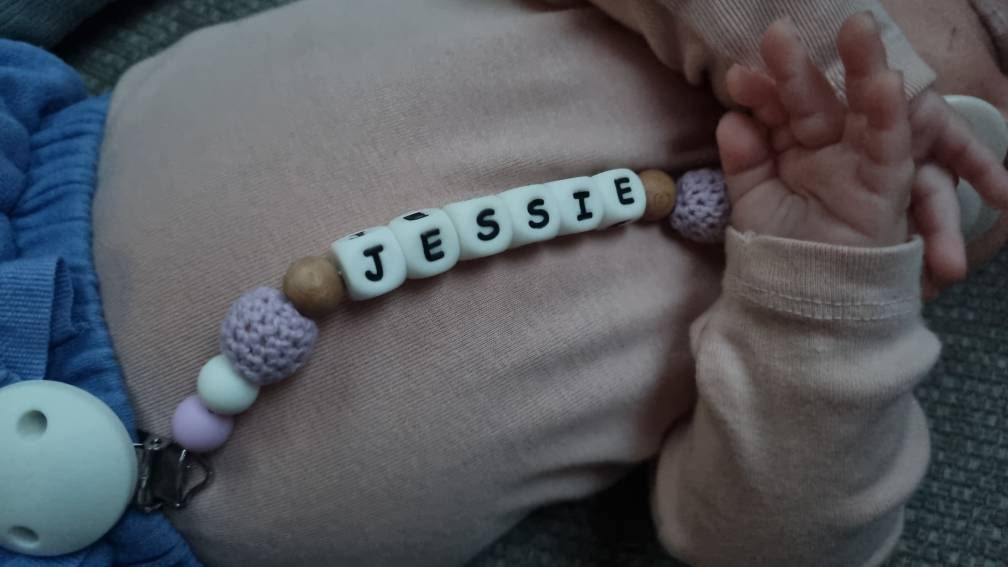 Personalised dummy clip, Silicone dummy clip, Dummy clip, Baby pacifier clip, Pacifier holder, Baby shower gift, White